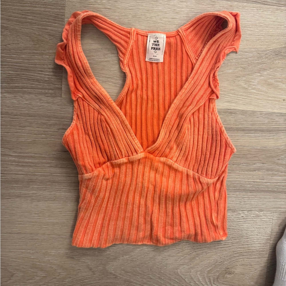 Free People Bright Orange Ribbed Tank Top